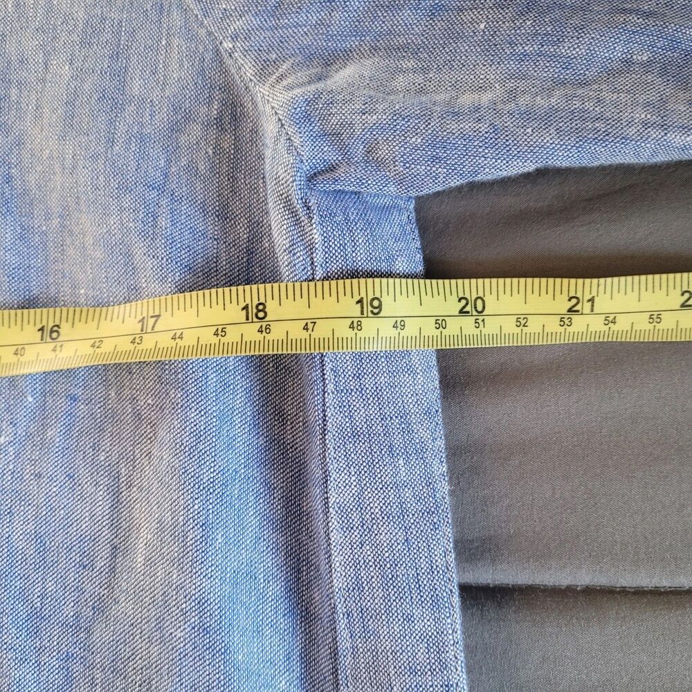 Chicos Maxi Linen Shirt Dress Size 6 Blue Roll Tab Sleeve Lightweight Pockets - Picture 6 of 10